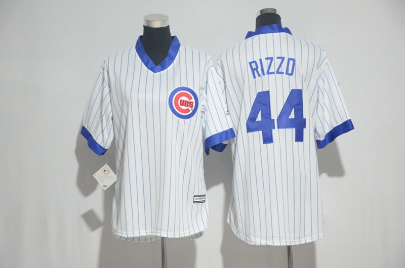 Womens 2017 MLB Chicago Cubs #44 Rizzo White stripe Jerseys->women mlb jersey->Women Jersey